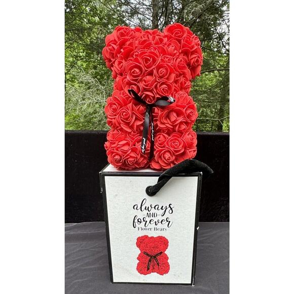 Blooming Flower Bear Red Artificial Rosebuds Teddy Bear Always & Forever Cute! - Picture 1 of 11